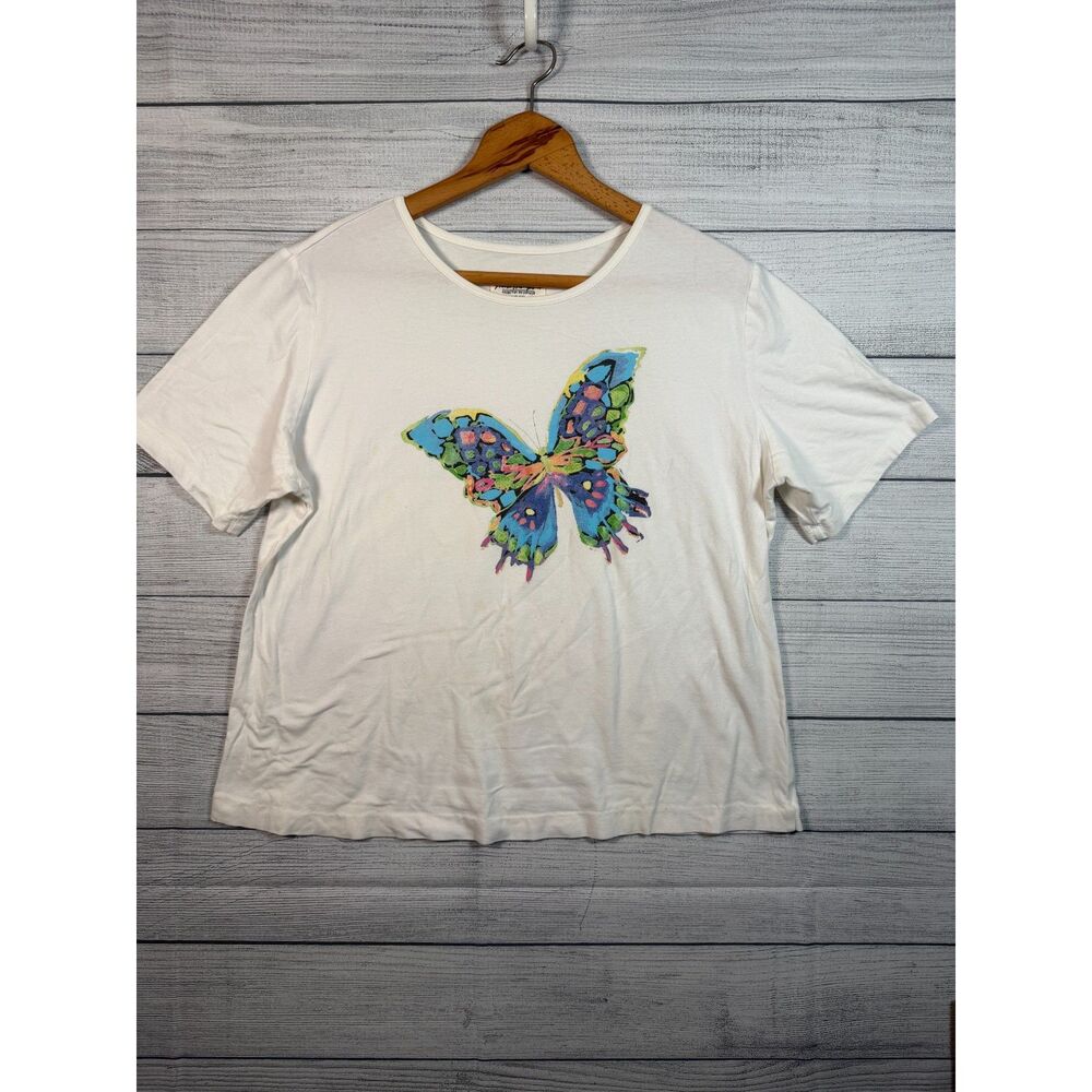 Norm Thompson Women’s XL White Colorful Butterfly Graphic T-Shirt 4327